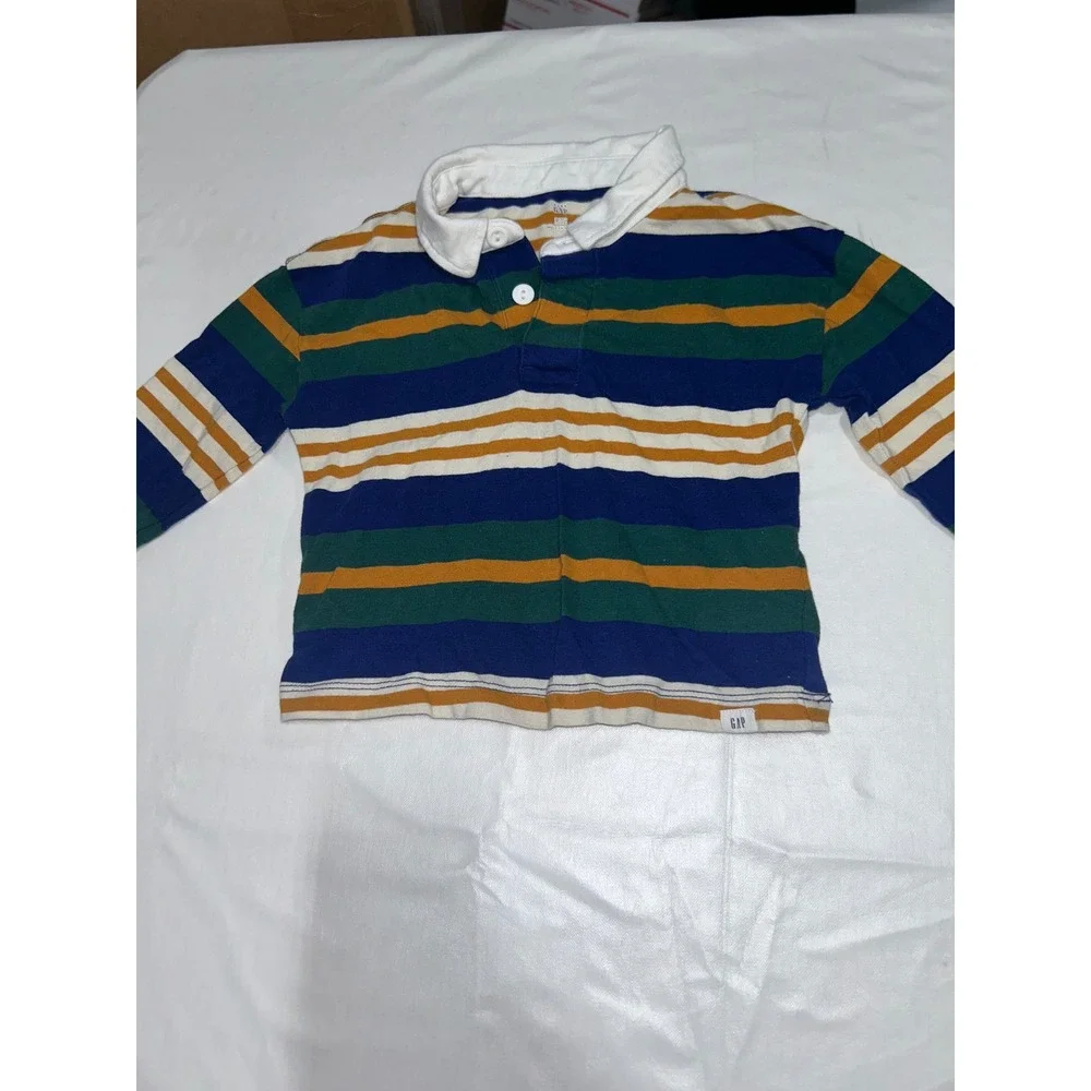 Baby Gap Toddler Boys Rugby Shirt Striped‎ Long Sleeve Blue Green Yellow 3T